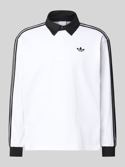 Produktfoto, Regular Fit Longsleeve mit Logo-Stitching von adidas Originals in Weiß und Schwarz aus reiner Baumwolle mit Polokragen und elastischen Ärmelabschlüssen, Rückenlänge bei Größe M 74 cm.