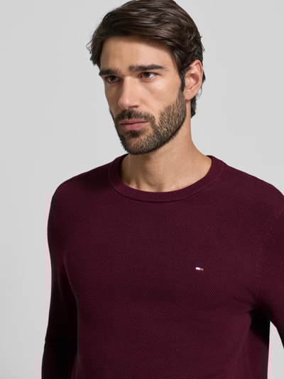 Tommy Hilfiger Regular fit gebreide pullover van zuiver katoen Bordeaux - 3