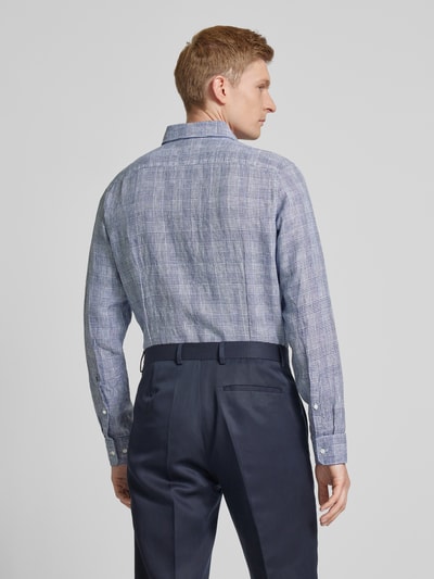 SEIDENSTICKER Slim fit linnen overhemd met glencheck-motief Marineblauw - 5
