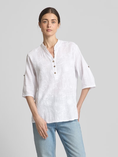 ZABAIONE Relaxed Fit Bluse mit Spitzenbesatz Modell 'Li44a' Weiss 4