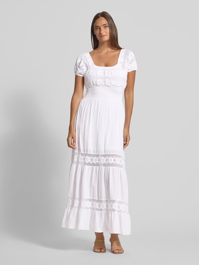 Apricot Midikleid mit Smok-Details und Rundhalsausschnitt Weiss 4