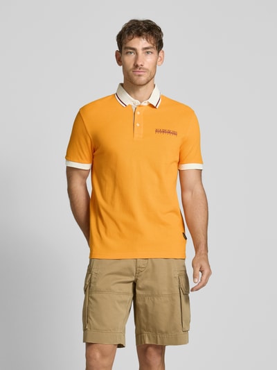 Napapijri Slim fit poloshirt met labelprint Oranje - 4
