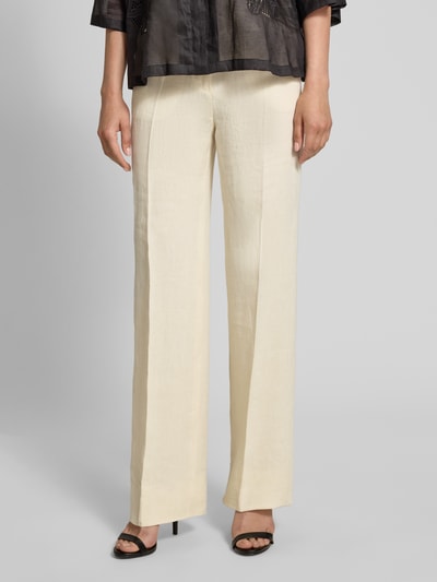 Max Mara Studio Straight leg linnen broek met persplooien, model 'CORDOVA' Ecru - 4