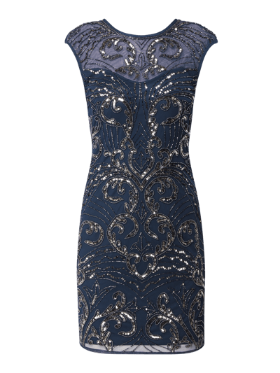 LACE & BEADS Cocktailjurk met ornamentdessin  Donkerblauw - 2