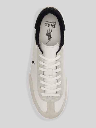 Produktfoto, Low Top Sneaker aus echtem Leder von Polo Ralph Lauren, weißes Glatt- und Veloursleder, Logo-Print, flache Sohle, strukturierte Textur