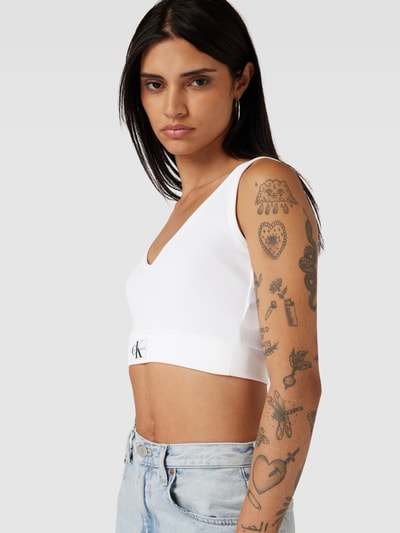 Calvin Klein Jeans Top na ramiączkach krótki z detalem z logo Biały 3