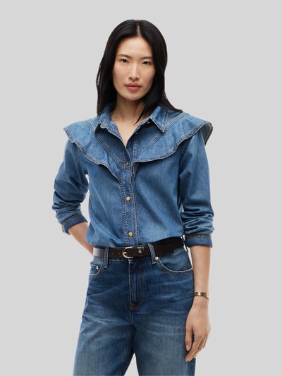 Tommy Hilfiger Regular fit jeansblouse van puur katoen met volants Jeansblauw - 4