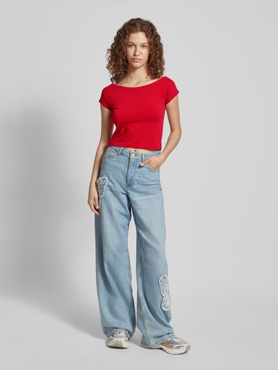 Review Cropped T-Shirt mit U-Boot-Ausschnitt Rot 1