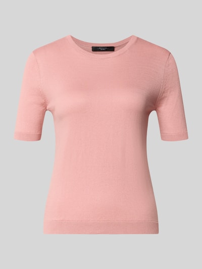 Produktfoto, Slim Fit Strickpullover aus Seide-Baumwoll-Mix Modell 'GABARRA' von Weekend Max Mara, Optik: Unifarben, Rundhals, Kurzarm, gerippte Abschlüsse, zart rosafarbene Strickstruktur