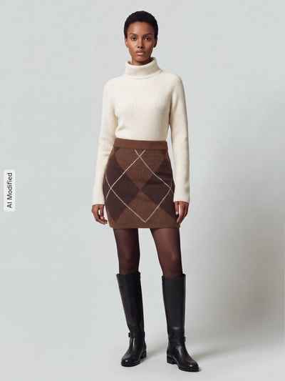VERO MODA spódnica mini z wzór w romby Czekoladowy melanż 1