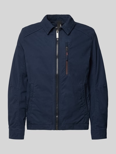 Produktfoto, Regular Fit Hemdjacke aus reiner Baumwolle von Tom Tailor in Dunkelblau, unifarben, Twill-Struktur, Umlegekragen, Reißverschluss, lange Ärmel, Label-Applikation, seitliche Eingrifftaschen, Brustleistentasche, klassische Optik.