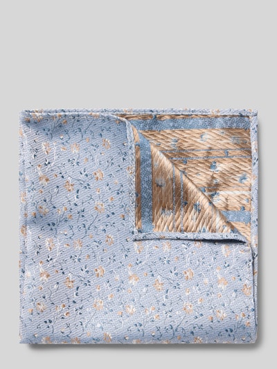Produktfoto, Krawatte+Einstecktuch von Roy Robson im Set, klassische Form, Allover-Look mit dezenten Blumenmustern in Blau und Beige, feine Webstruktur