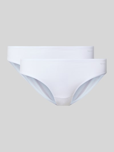 Produktfoto, Slip aus Baumwoll-Mix Modell 'Rio' von SKINY, weiß, glatte Oberfläche, elastischer Bund, Label-Detail sichtbar.
