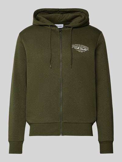 Jack & Jones Sweatjack met capuchon en labelprint, model 'MAKOTO' Donkergroen - 2