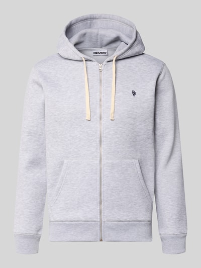 Produktfoto, Slim Fit Sweatjacke mit Label-Stitching von REVIEW aus Baumwoll-Mix mit Kapuze, Tunnelzug, Reißverschluss, Känguru-Tasche