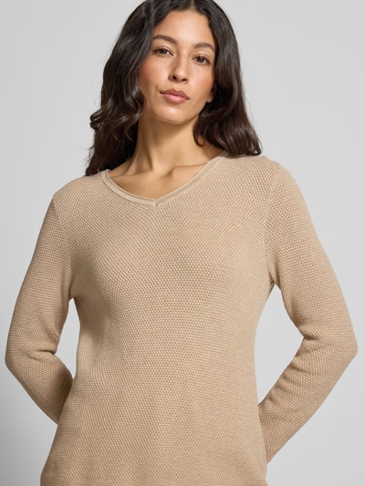 Christian Berg Woman Sweter z dzianiny z dekoltem w serek Piaskowy melanż 3
