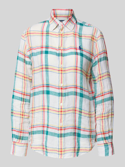 Produktfoto, Oversized Hemdbluse aus reinem Leinen von Polo Ralph Lauren w kolorową kratkę, lniana faktura, logo na piersi