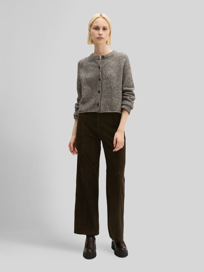 Marc O'Polo Strickjacke aus Alpaka Wolle mit Rollsaum Dunkelbraun 1