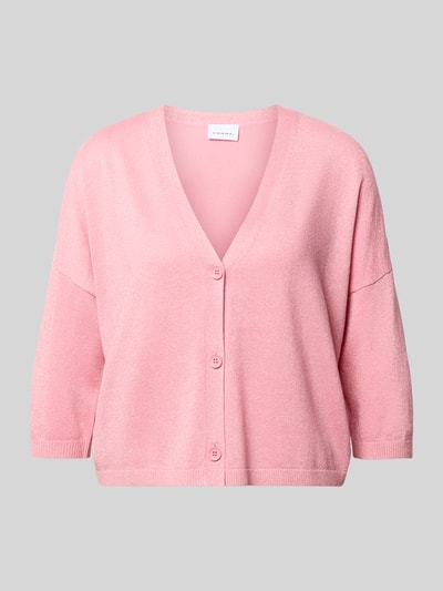 Produktfoto, Relaxed Fit Cardigan aus Viskose-Mix in Strick-Optik von Comma, rosa, V-Ausschnitt, 3/4-Arm, Knopfleiste, überschnittene Schultern