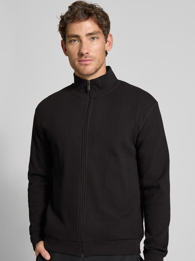 BOSS Bluza rozpinana o kroju regular fit z piki bawełnianej Czarny 3