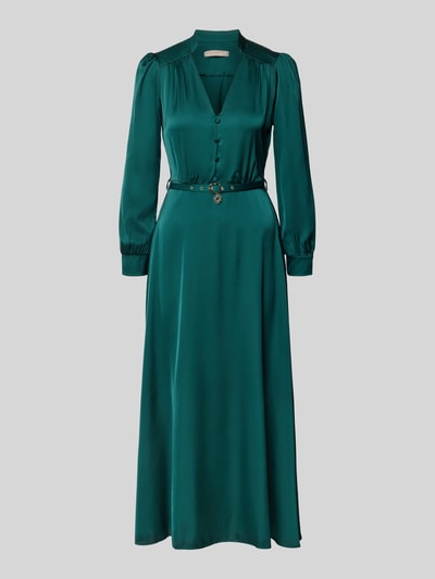 Rinascimento Abendkleid aus Satin mit V-Ausschnitt und Gürtel Gruen 2