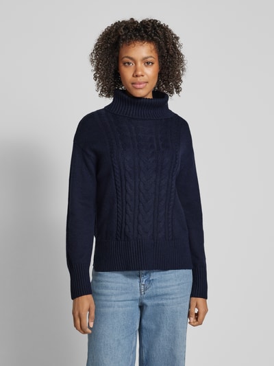 Tom Tailor Rollkragenpullover mit Zopfmuster Dunkelblau Melange 4