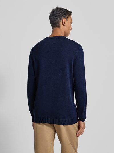 Wood Wood Gebreide pullover met stitching en ronde hals, model 'Tay' Marineblauw - 5