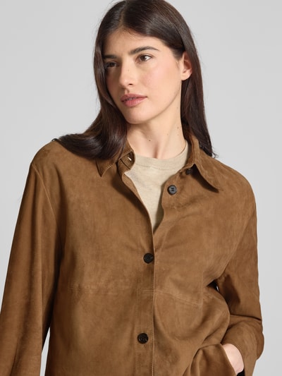 Marc O'Polo Relaxed Fit Lederhemd aus weichem Ziegenvelours Camel 3