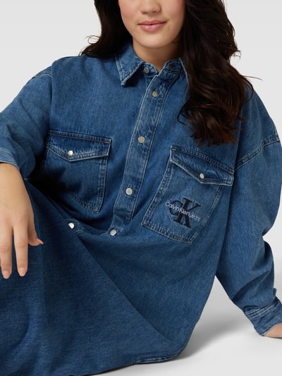 CK Jeans Plus PLUS SIZE jeansjurk met labelstitching, model 'UTILITY' Jeansblauw - 3