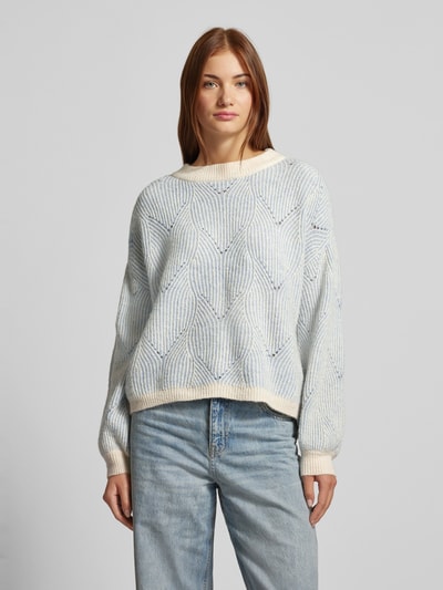 Pieces Loose Fit Strickpullover mit abstraktem Strickmuster Modell 'JENNA' Hellblau 4