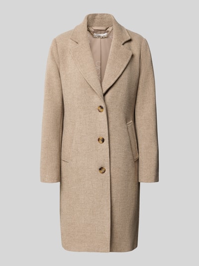 Produktfoto, beiger Mantel aus Material-Mix mit Woll-Anteil Modell 'CAPPOTTO' von Liu Jo White, Knopfleiste, Reverskragen, Eingrifftaschen, Regular Fit