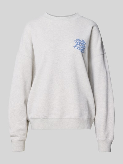 Produktfoto, Relaxed Fit Sweatshirt mit Logo-Print von Anine Bing aus reiner Baumwolle in hellem Grau mit elastischen Abschlüssen und Rundhalsausschnitt