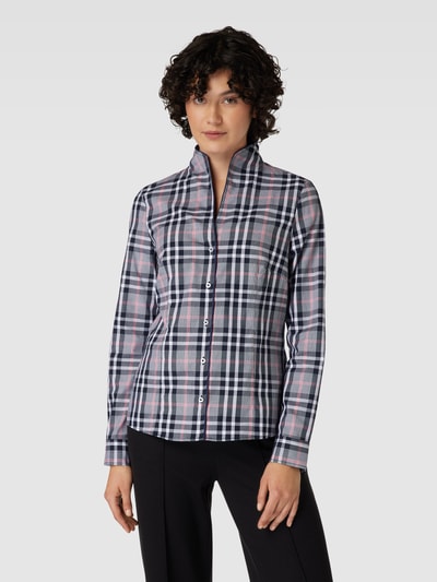 Christian Berg Woman Bluse mit Tartan-Karo und Stehkragen Dunkelblau 4