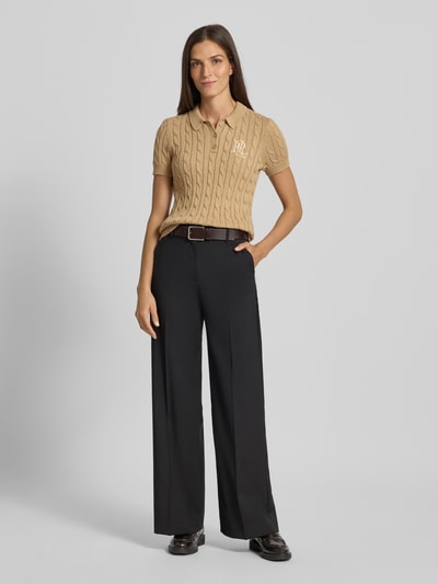 Lauren Ralph Lauren Gebreid shirt met kabelpatroon en polokraag, model 'NATRISSA' Camel - 1