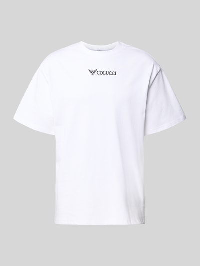 Produktfoto, weißes Relaxed-Fit Herren T-Shirt aus reiner Baumwolle, Modell 'Ikarus' mit Logo-Stitching und Rundhalsausschnitt von COLUCCI.