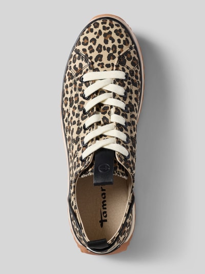 Produktfoto, Low Top Sneaker mit Ajour-Strick Optik von Tamaris, Optik: Unifarben, Schuhspitze: Rund, Absatzform: Flach, Muster: Floral, Logo-Prägung, Label-Applikation, Schnürung, strukturierte Sohle