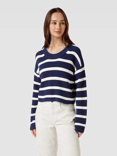 Emily Van den Bergh Gebreide pullover met geribde ronde hals Marineblauw - 4