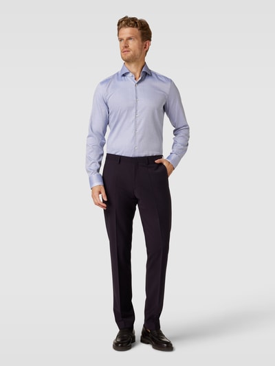 BOSS Slim fit zakelijk overhemd met all-over motief, model 'Hank Spread' Blauw - 1