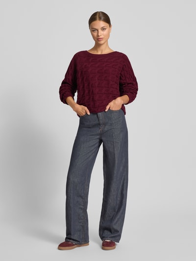 Oui Regular fit pullover in gebreide look Bordeaux - 1