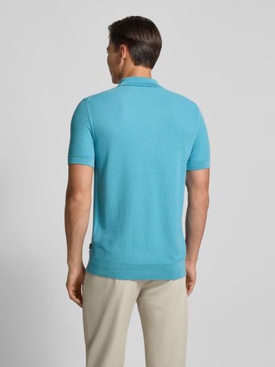 BOSS Regular fit gebreid poloshirt van een mix van lyocell en katoen, model 'LANNOTTI' Aquablauw - 5