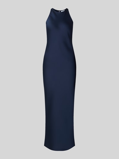 Productfoto, donkerblauw satijnen avondjurk, recht model, maxi-jurk, ronde hals, model 'RAVENNA' van VILA, dames, gladde textuur.