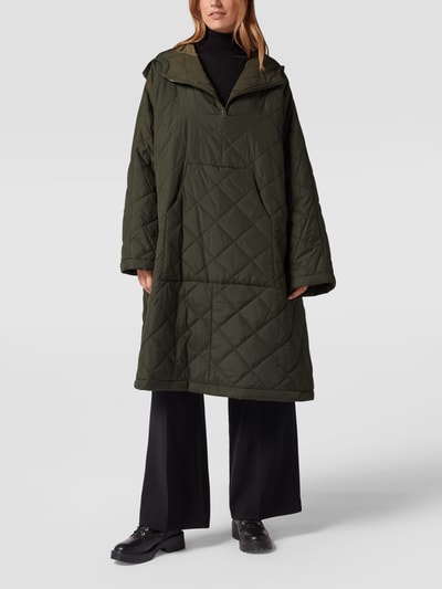 Jake*s Casual Oversized Mantel in Schlupfform mit Steppnähten und Kapuze Khaki 1