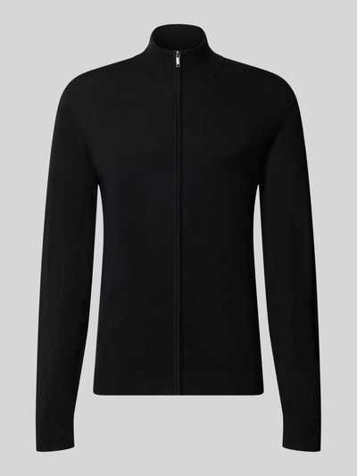 Produktfoto, Slim Fit Strickjacke aus Viskose-Mix mit Stehkragen von MCNEAL in Schwarz, Reißverschluss, elastische Abschlüsse, glatte Textur