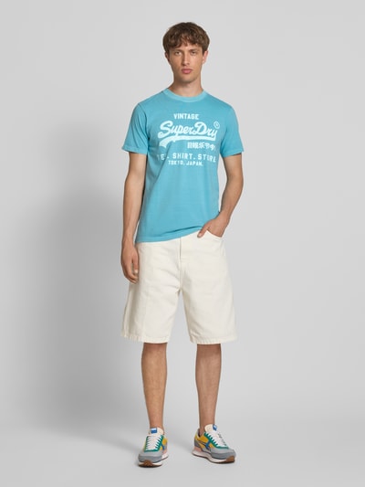 Superdry T-shirt met labelprint, model 'Neon' Neon blauw - 1