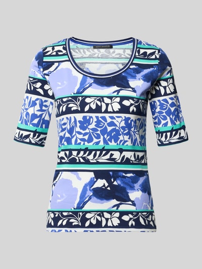 Produktfoto, T-Shirt mit Rundhalsausschnitt von Betty Barclay in Blau-, Weiß- und Grüntönen, Allover-Muster aus Baumwoll-Mix mit Stretch-Anteil, Regular Fit, Rückenlänge 44 cm bei Größe 36