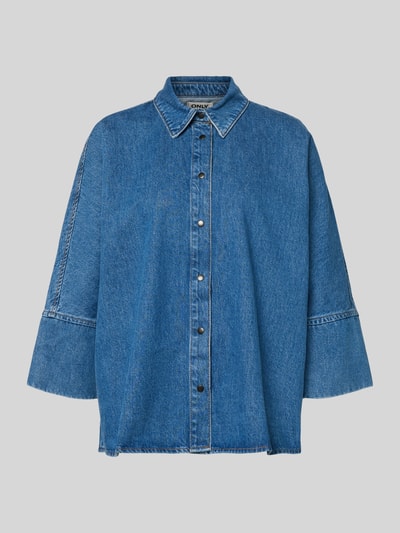 Produktfoto, Loose Fit Jeansbluse aus reiner Baumwolle Modell 'GRACE' van Only in denimoptiek met hemdkraag, 3/4-kimonomouw, drukknoopsluiting