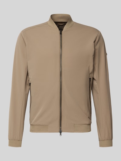 Produktfoto, Regular Fit Jacke mit Stehkragen Modell 'Campo' von SCANDINAVIAN EDITION in Beige mit Zweiwege-Reißverschluss, Eingrifftaschen mit Reißverschluss, elastische Abschlüsse, glatte Oberfläche, Maße: Rückenlänge 67 cm, Schulterbreite 44 cm, Brustweite 51 cm, Ärmellänge 64 cm bei Größe M