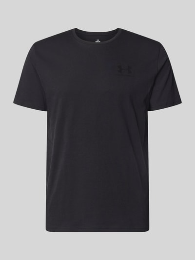 Produktfoto, Regular Fit T-Shirt mit Logo-Print Modell 'Left' von Under Armour, mieszanka bawełny, okrągły dekolt, długość tyłu 72 cm w rozmiarze M, kolor czarny