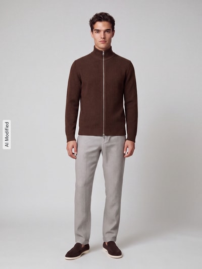 Selected kardigan rozpinany o kroju regular fit z czystej bawełny model 'DANE' Ciemnobrązowy 1