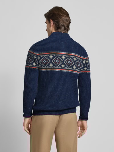 RAGMAN Sweter z mieszanki wełny z norweskim wzorem i kołnierzem zapinanym Granatowy 5